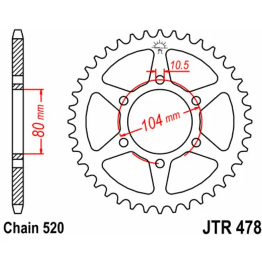 JT SPROCKETS Standard Stahlritzel hinten 478 - 520 für Kawasaki ER-6F, ER-6N, GPZ400
