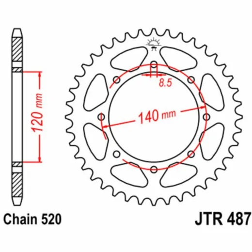 JT SPROCKETS Standard Stahlritzel hinten 487 - 520 für Kawasaki ESTRELLA250, KL650TENGAI, KLE500 JTR487.43