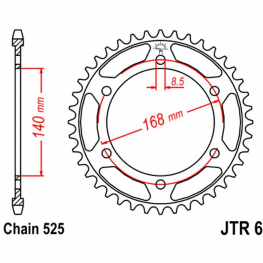 JT SPROCKETS Standard Stahlritzel hinten 6 - 525 für BMW F800GS, F800R