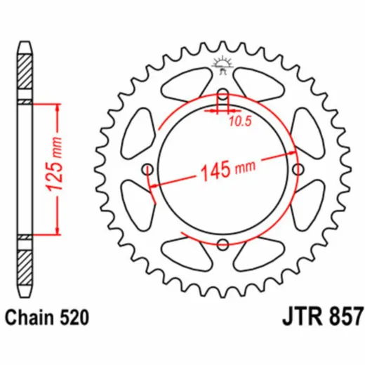 JT SPROCKETS Steel Standard Rear Sprocket 857 - 520 for Yamaha TT600, XT500, XT550 MZ 660BAGHIRA, 660MASTIFF JTR857.45