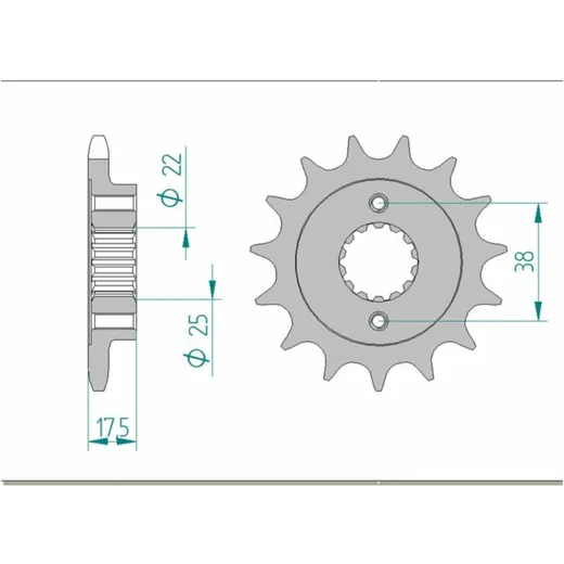 AFAM Standard Stahlritzel vorne 52616 - 525 für Ducati 796HYPERMOTARD, 796MONSTER, 950MULTISTRADA 52616-15