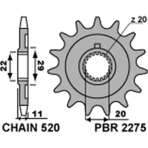 PBR Standard Stahlritzel vorne 2275 - 520 für Sherco 125SC, 125SE-R, 250SCF 2275.14.18NC