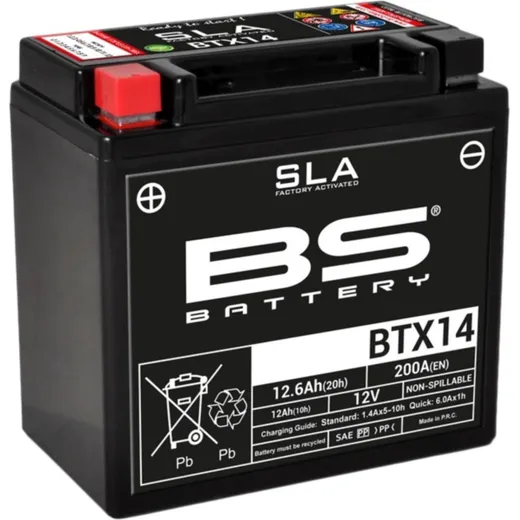 BS BATTERY SLA Battery Maintenance Free Factory Activated - BTX14 for BMW, Aprilia, Piaggio