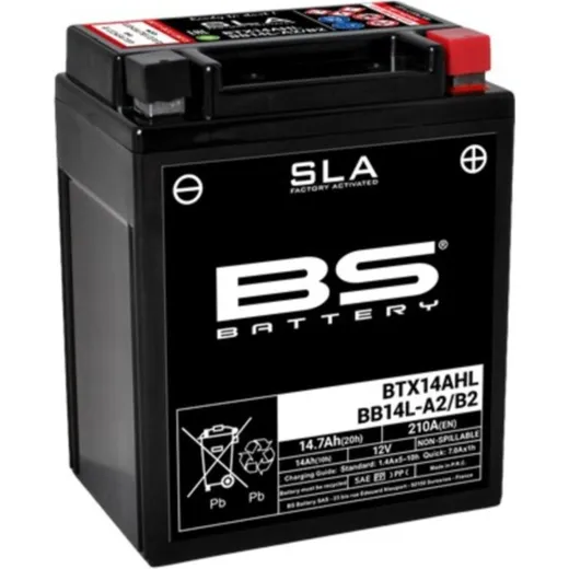 BS BATTERY SLA Battery Maintenance Free Factory Activated - BTX14AHL / BB14L-A2/B2 for Kawasaki, Triumph, Honda
