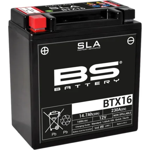 BS BATTERY SLA Battery Maintenance Free Factory Activated - BTX16 for Suzuki, Kawasaki, Gilera