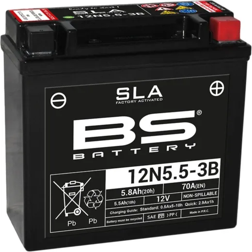 BS BATTERY SLA Battery Maintenance Free Factory Activated - 12N5.5-3B for Gilera, Aprilia, Yamaha