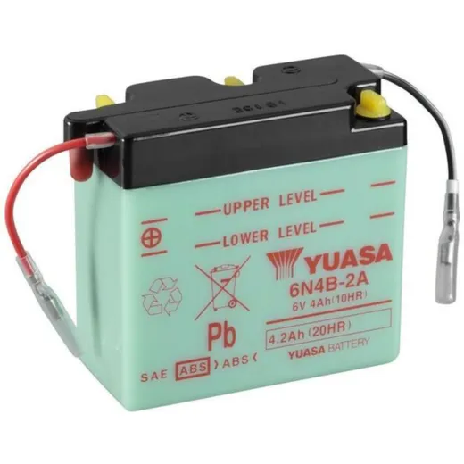 YUASA Battery Conventional without Acid Pack - 6N4B-2A for Suzuki, Fantic, Kawasaki