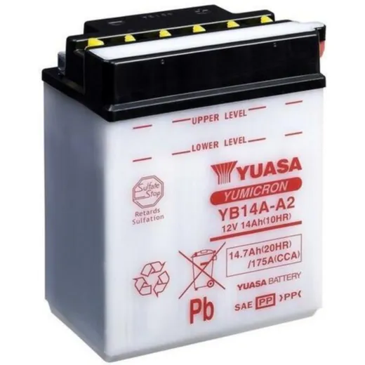 YUASA Battery Conventional without Acid Pack - YB14A-A2 for Polaris, Kawasaki, Suzuki