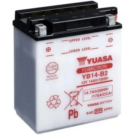 YUASA Battery Conventional without Acid Pack - YB14-B2 for Honda, Polaris, Suzuki