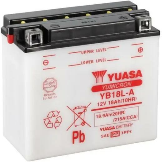 YUASA Battery Conventional without Acid Pack - YB18L-A for Laverda, for: Moto Guzzi, Kawasaki