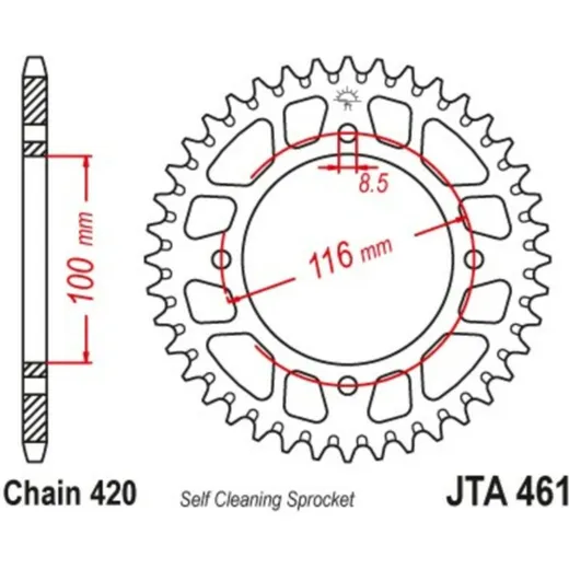 JT SPROCKETS Aluminium Ultraleichtes selbstreinigendes Kettenrad 461-420 für Kawasaki KX100, KX80, KX85 Suzuki RM100
