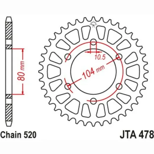 JT SPROCKETS Aluminium Ultra-Light Self-Cleaning Rear Sprocket 478 - 520 for Kawasaki NINJAZX-6RABS