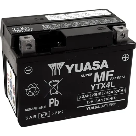 YUASA W/C Battery Maintenance Free Factory Activated - YTX4L FA for KTM, Honda, Rieju