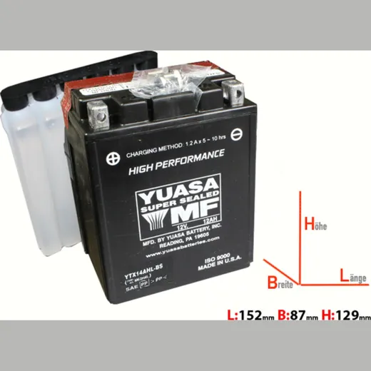 YTX14AHL-BS 12AH for: AGM-battery 134x89x166mm