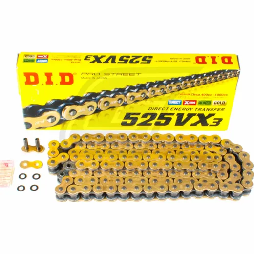 chain X-ring reinforced VX3, 525, 112, G&B with rivet lock / usable up to 96kW (130HP) / up to 1000cc