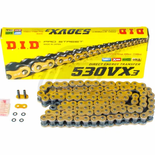 chain X-ring reinforced VX3 G&B, 530, 110 with rivet lock / usable up to 110kW (150HP) / up to 1000cc