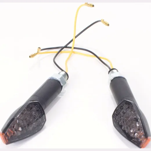 SHIN YO LED mini indicator PEAK, black, smoke lens, amber lens on the top peak of the housing, long stem, 11+12 E-mark, pair.