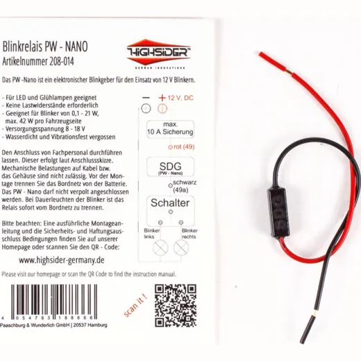 HIGHSIDER Digital Flasher Relay PW-NANO, 8-18 Volt, for indicators 0,1-21Watt (max. 42 Watt per side)