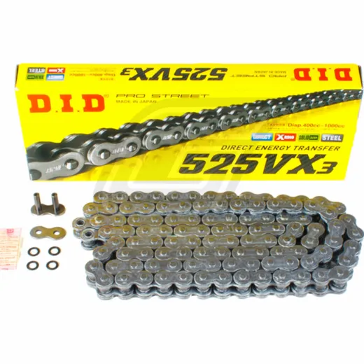 chain X-ring reinforced VX3, 525, 124, Black with rivet lock / usable up to 96kW (130HP) / up to 1000cc