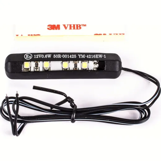 SHIN YO 4-LED-license plate light, flexible, black, 61 x 13,5 x 6 mm, self adhesive tape, E-mark