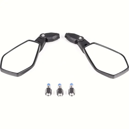 SHIN YO Mirror BOOSTER 2, Nylon/ABS, black, M10 RH-thread, incl. 1 extra adapter M10 LH-thread for Yamaha, pair, E-mark.