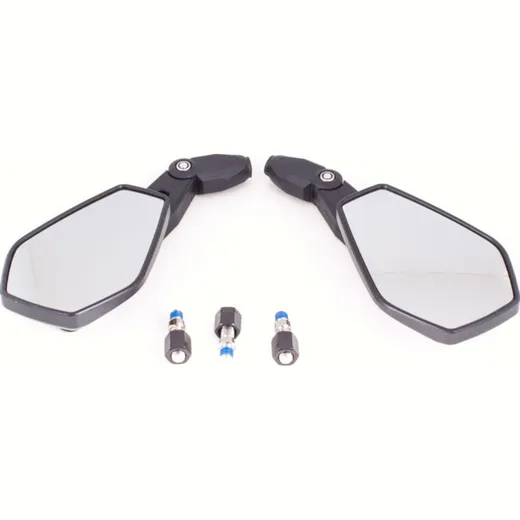 SHIN YO Mirror BOOSTER 2, Nylon/ABS, black, M8 RH-thread, incl. 1 extra adapter M8 LH-thread for Yamaha, pair, E-mark.