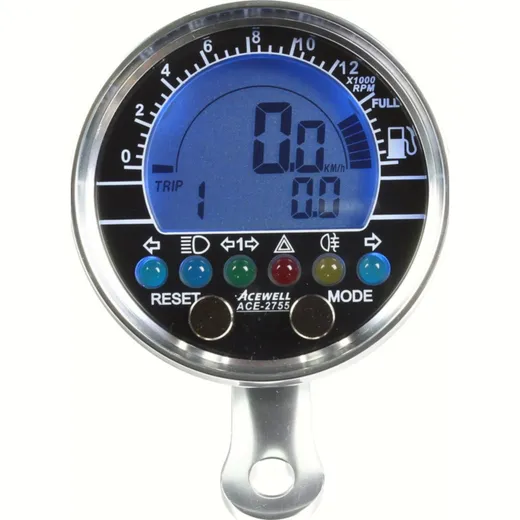 ACE-2755AP Tachometer and rev counter with fuel gauge Alu polished