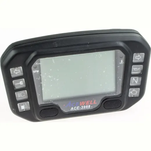 Acewell ACE-3968 digital motorcycle & quad / ATV speedometer with rev counter, LED indicator lights & gear indicator made of high quality aluminum black