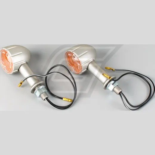 Alu Mini indicator E-Marked. Pair silver long stand