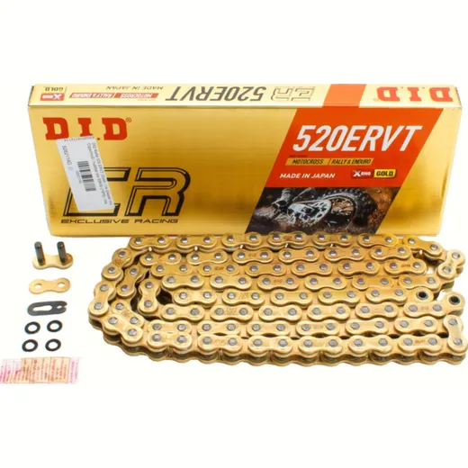 DID chain 520 ERVT (Gold) 114 links with clip lock / usable up to 55KW (75HP) / up to 500cc