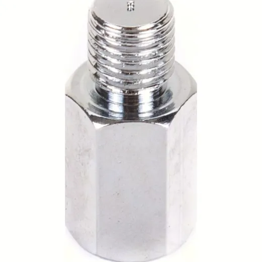 Adapter 10 mm outer thread left turning/ 10 mm inner thread(mirror) right turning thread - chrom