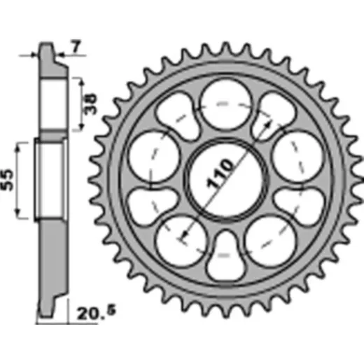 PBR aluminium rear sprocket 525 - 37T incl. teflon ring