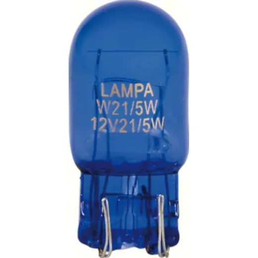 12V Blue Dyed Glass, wedge base lamp 2 filaments - (W21/5W) - 21/5W - W3x16q - 2 pcs - D/Blister