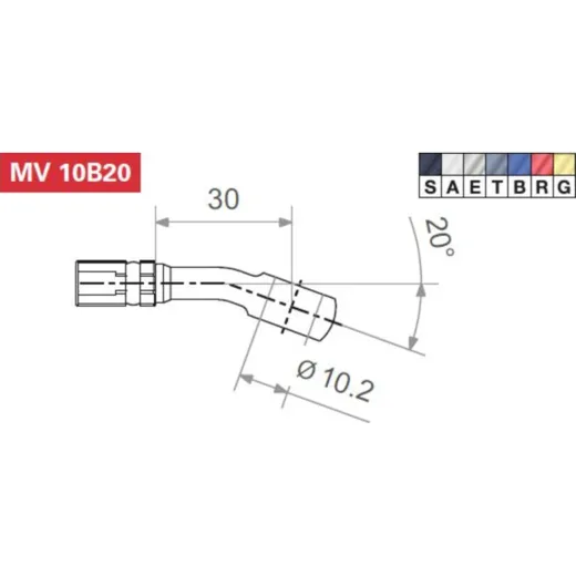 Fitting 10,2 mm, 20° gewinkelt, Aluminium