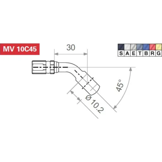Fitting 10.2 mm, 45° angled, yellow