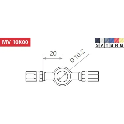 Fitting 10.2 mm, 180° with two connections, blue