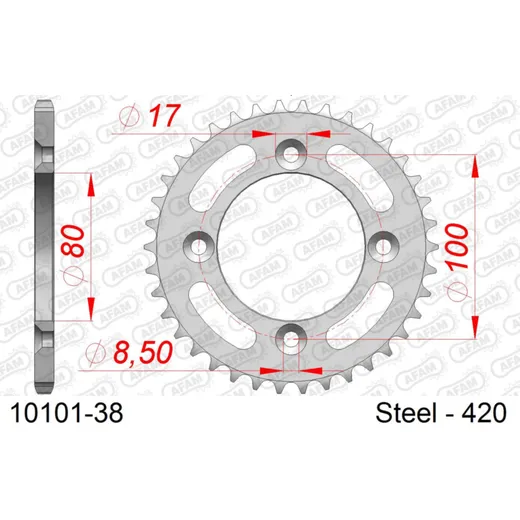 Stahl-Kettenrad AFAM 420 - 38Z Silber 1010138