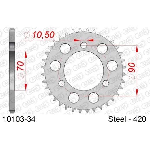 Steel Chain Wheel - Rear Sprocket AFAM 420 - 34t SILVER 1010334