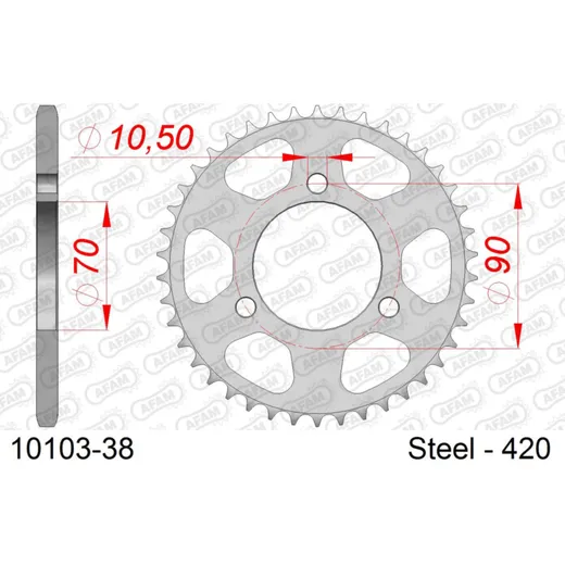 Steel Chain Wheel - Rear Sprocket AFAM 420 - 38t SILVER 1010338