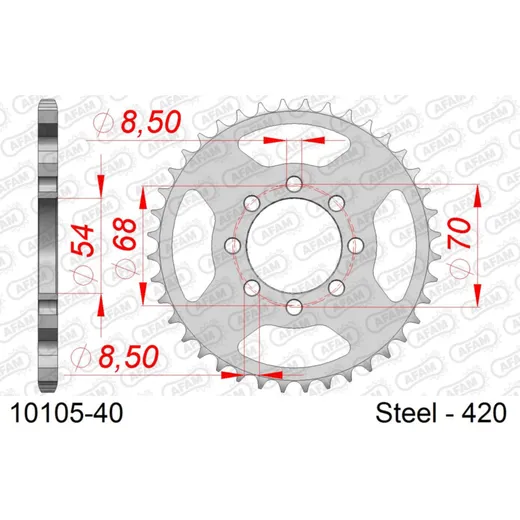 Steel Chain Wheel - Rear Sprocket AFAM 420 - 40t SILVER 1010540
