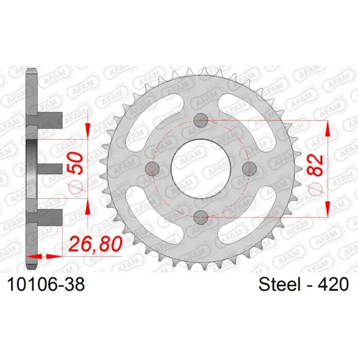 Stahl-Kettenrad AFAM 420 - 38Z Silber 1010638