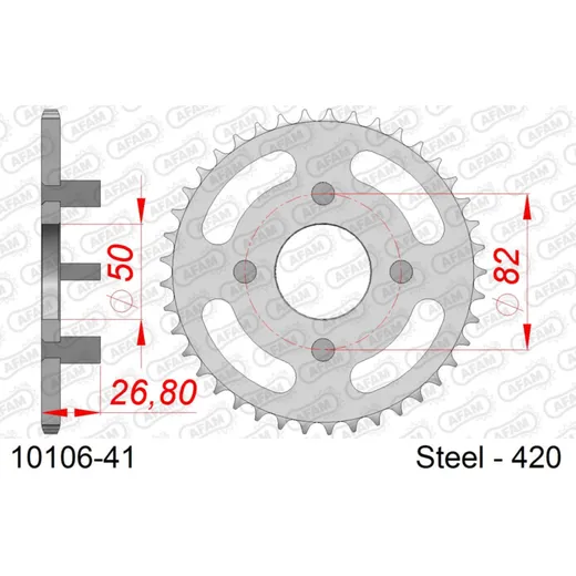 Steel Chain Wheel - Rear Sprocket AFAM 420 - 41t SILVER 1010641