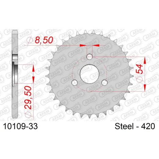 Stahl-Kettenrad AFAM 420 - 33Z Silber 1010933