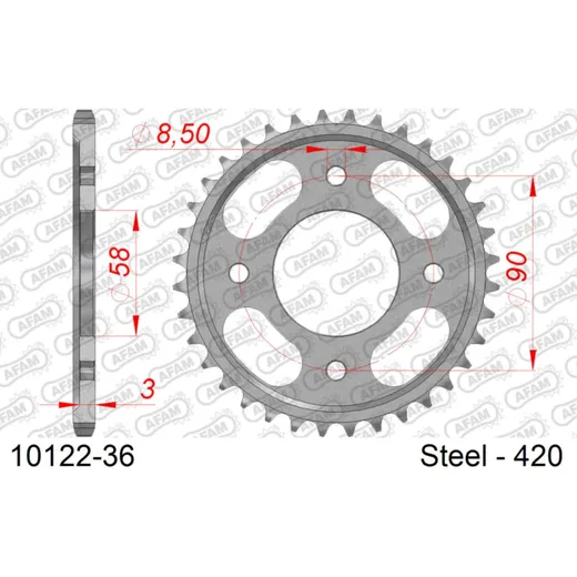 Steel Chain Wheel - Rear Sprocket AFAM 420 - 36t SILVER 1012236