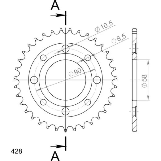 Steel-Rear Sprocket / Chain Wheel Supersprox 428/34t black