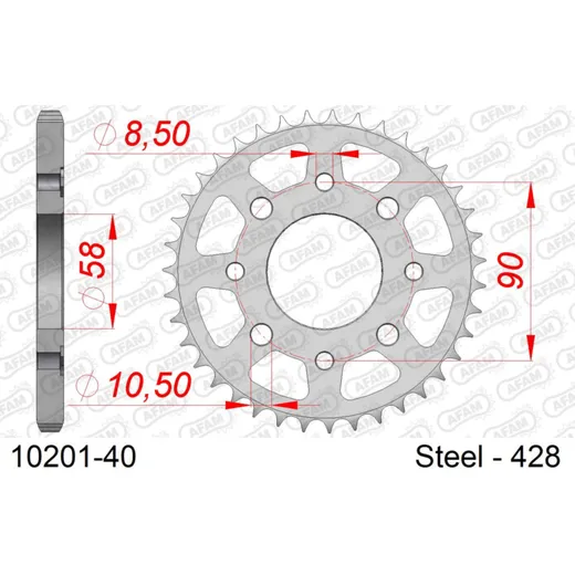 Stahl-Kettenrad AFAM 428 - 40Z Silber 1020140