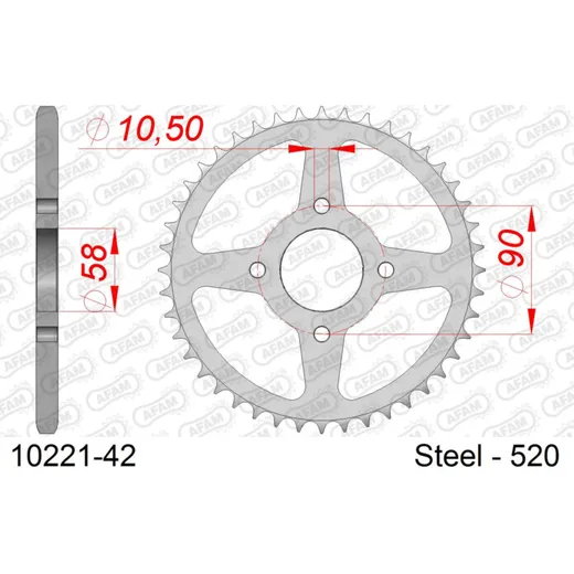 Steel Chain Wheel - Rear Sprocket AFAM 520 - 40t SILVER 1021540