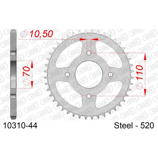 Steel Chain Wheel - Rear Sprocket AFAM 428 - 42t SILVER 1023542