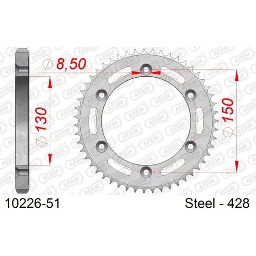 Stahl-Kettenrad AFAM 428 - 39Z Silber 1022339