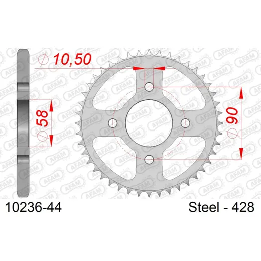 Steel Chain Wheel - Rear Sprocket AFAM 428 - 51t SILVER 1022651